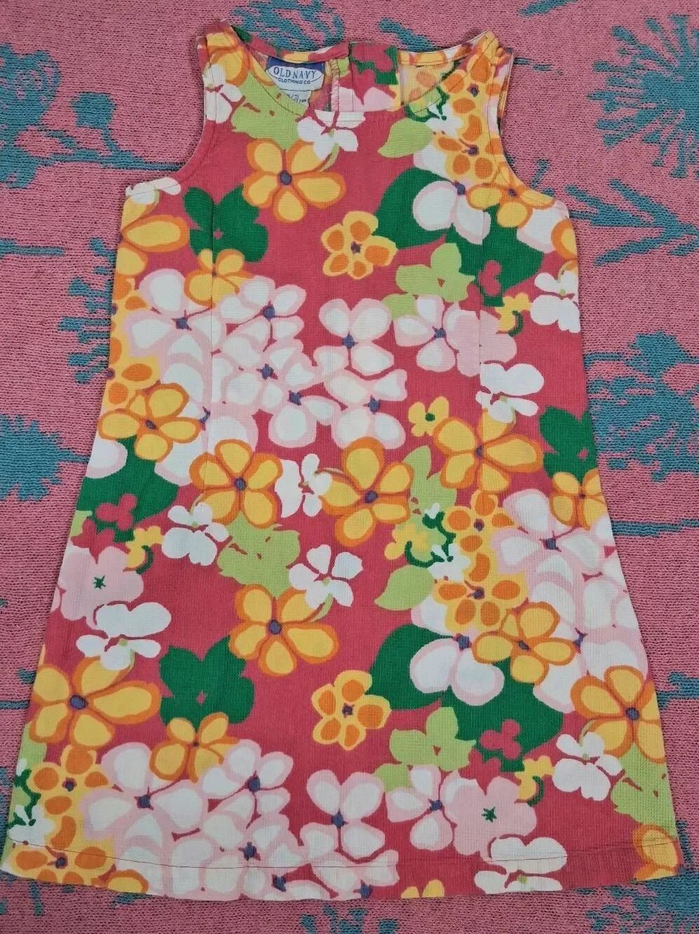 90's vintage talbots kids girls size 5 yellow floral shift dress casual cotton